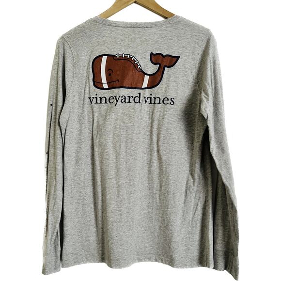Vineyard Vines Long Sleeve Tee Football Whale T-Shirt Medium Grey - Picture 1 of 6